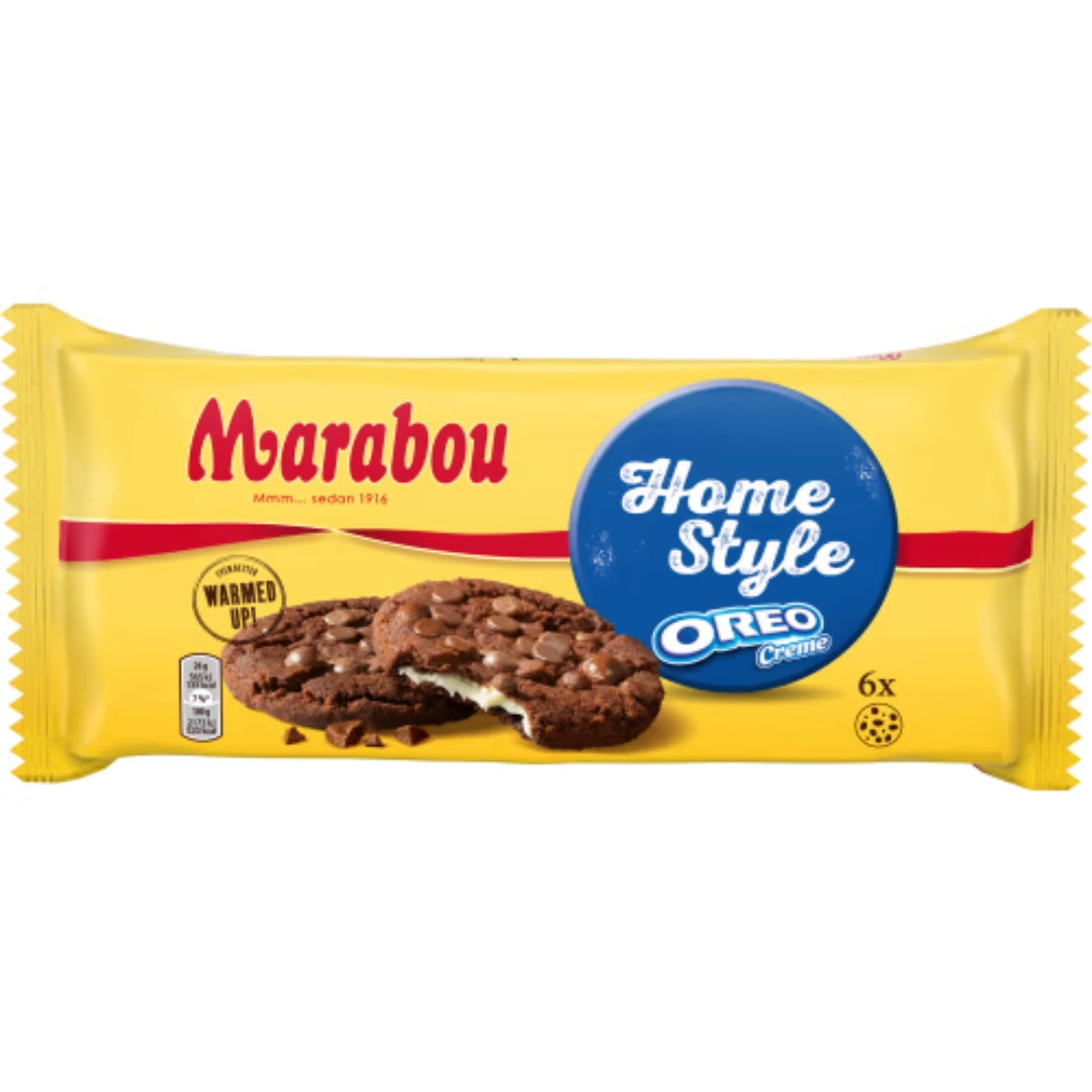 Marabou Oreo Creme Homestyle Kakor - Crispy Chocolate Cookie with Dark Chocolate Chunks and a Oreo Vanilla Cream filling 156g