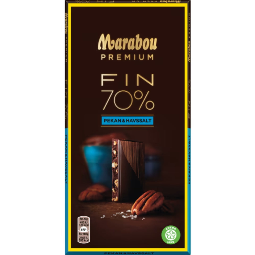 Marabou Fin 70% Premium Havssalt Pekan - Premium Chocolate Bar with Sea Salt and Pecan 100g