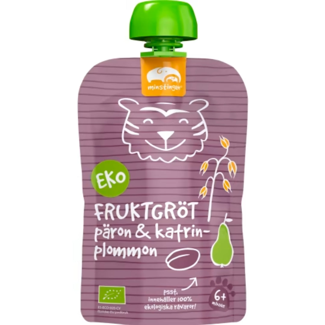 Minstingen Fruktgröt Päron Katrinplommon 6 Månader - Porridge Pouch Pear & Prune 120g