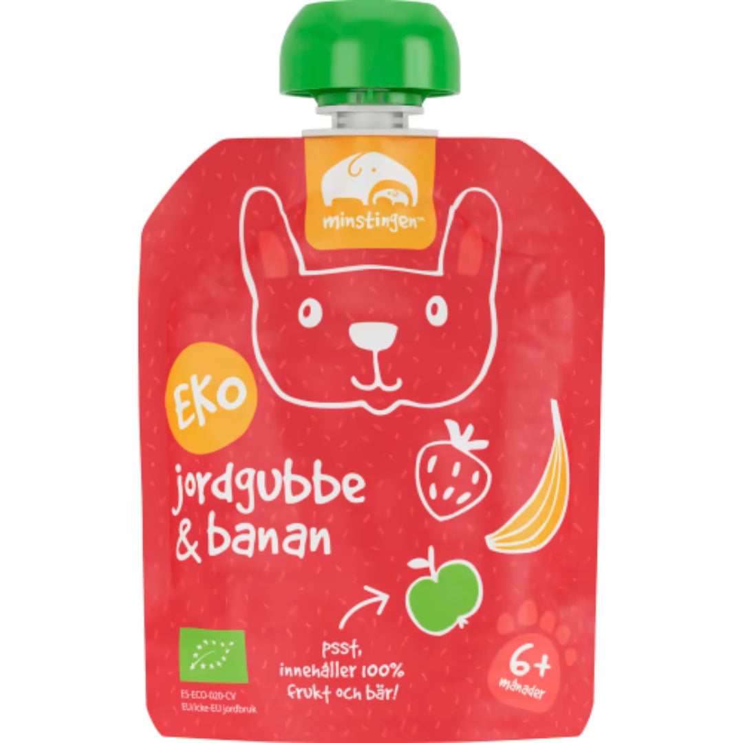 Minstingen Jordgubb Banan Puré 6 Månader - Organic Strawberry & Banana Purée 90g