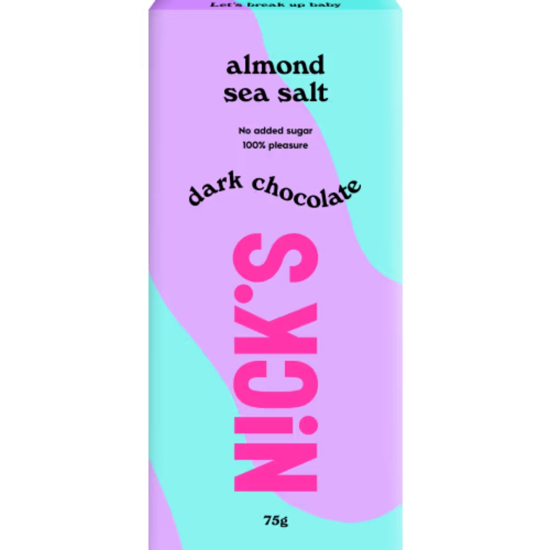 Nick's Dark Chocolate Almond Seasalt - Dark Chocolate with Almonds and a Pinch of Sea Salt 75g