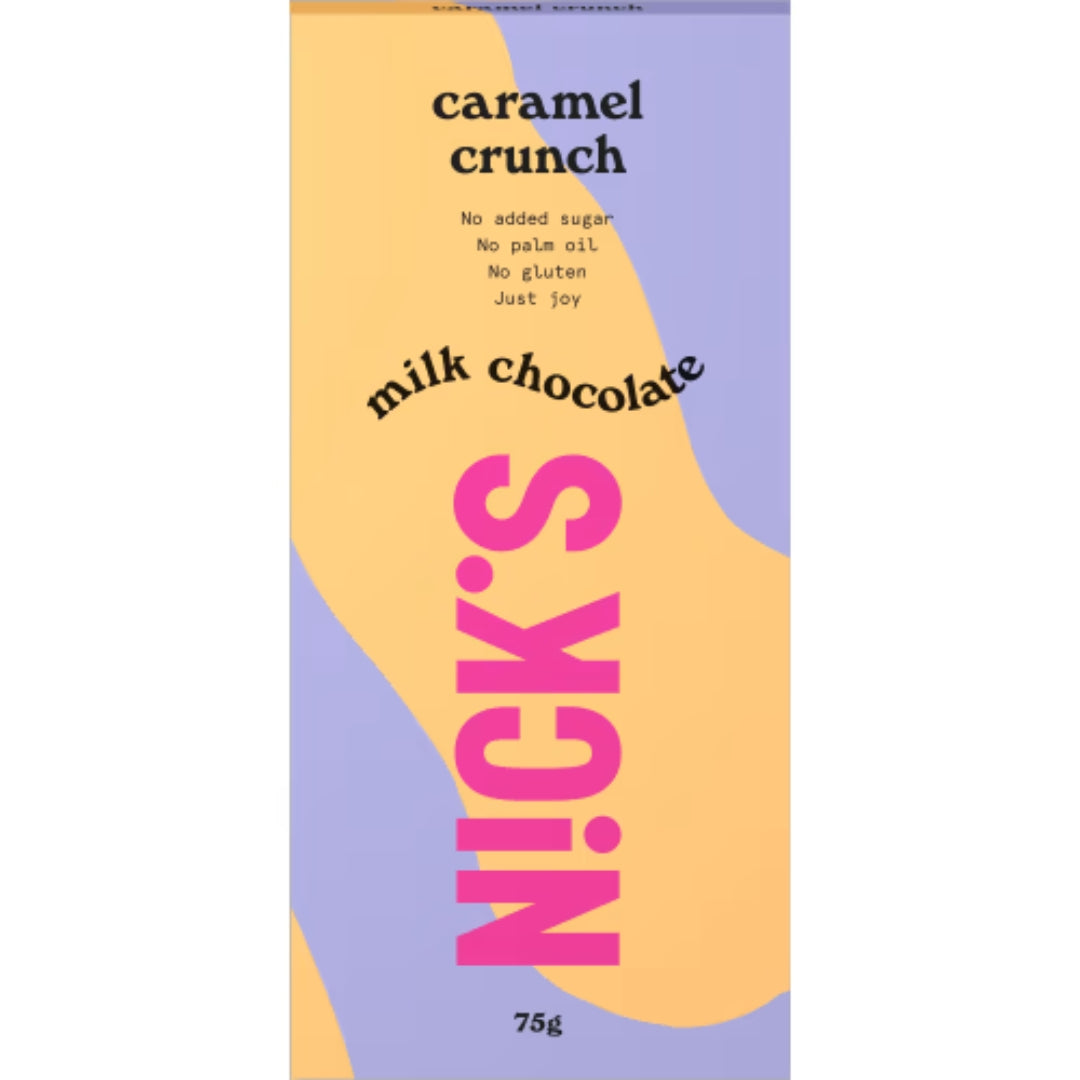 Nick's Caramel Crunch - Milk Chocolate bar with a crunch of Crispy Almond 75g