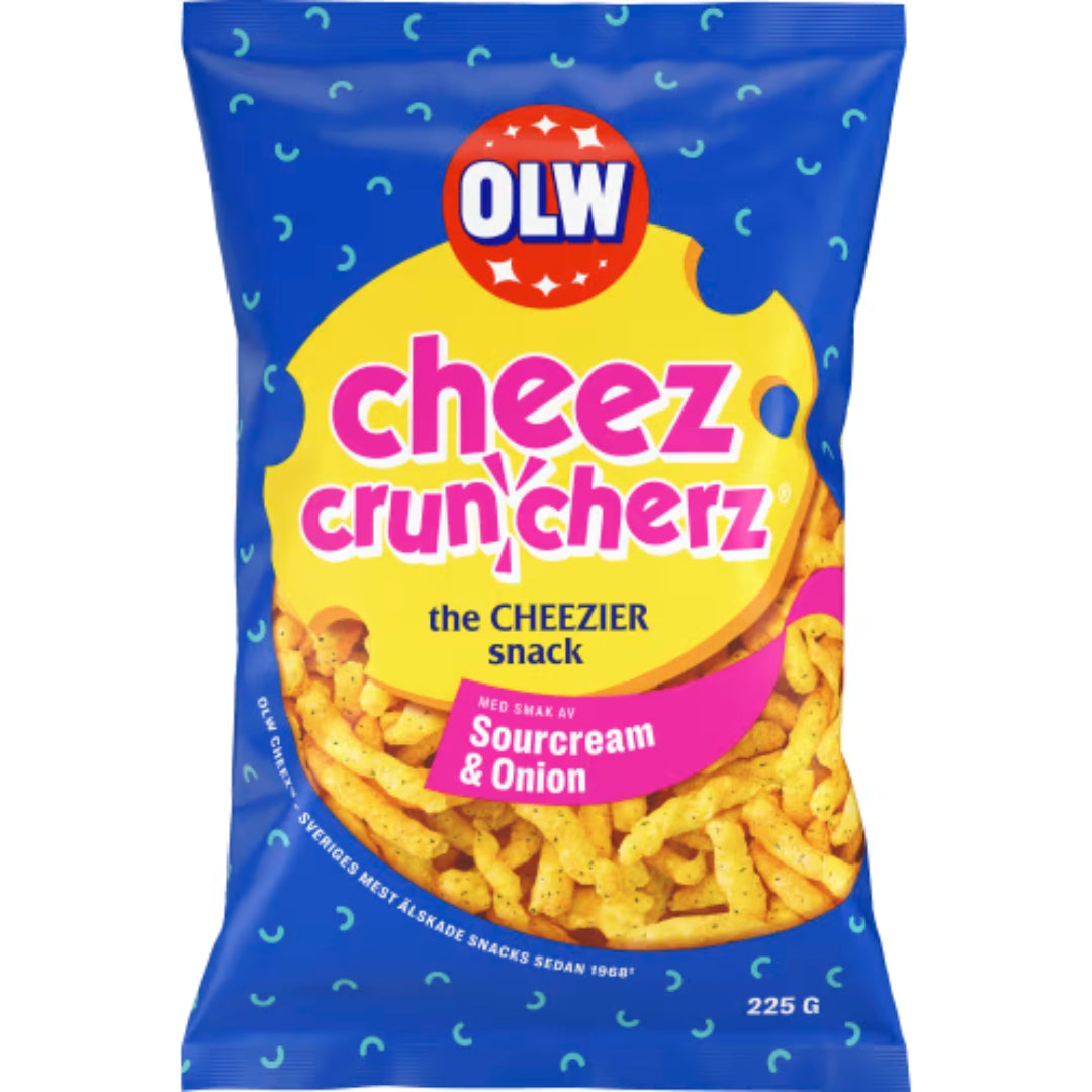 OLW Cheez Crunch Sourcream & Onion - cheese puffs with Sourcream & Onion flavour 225g