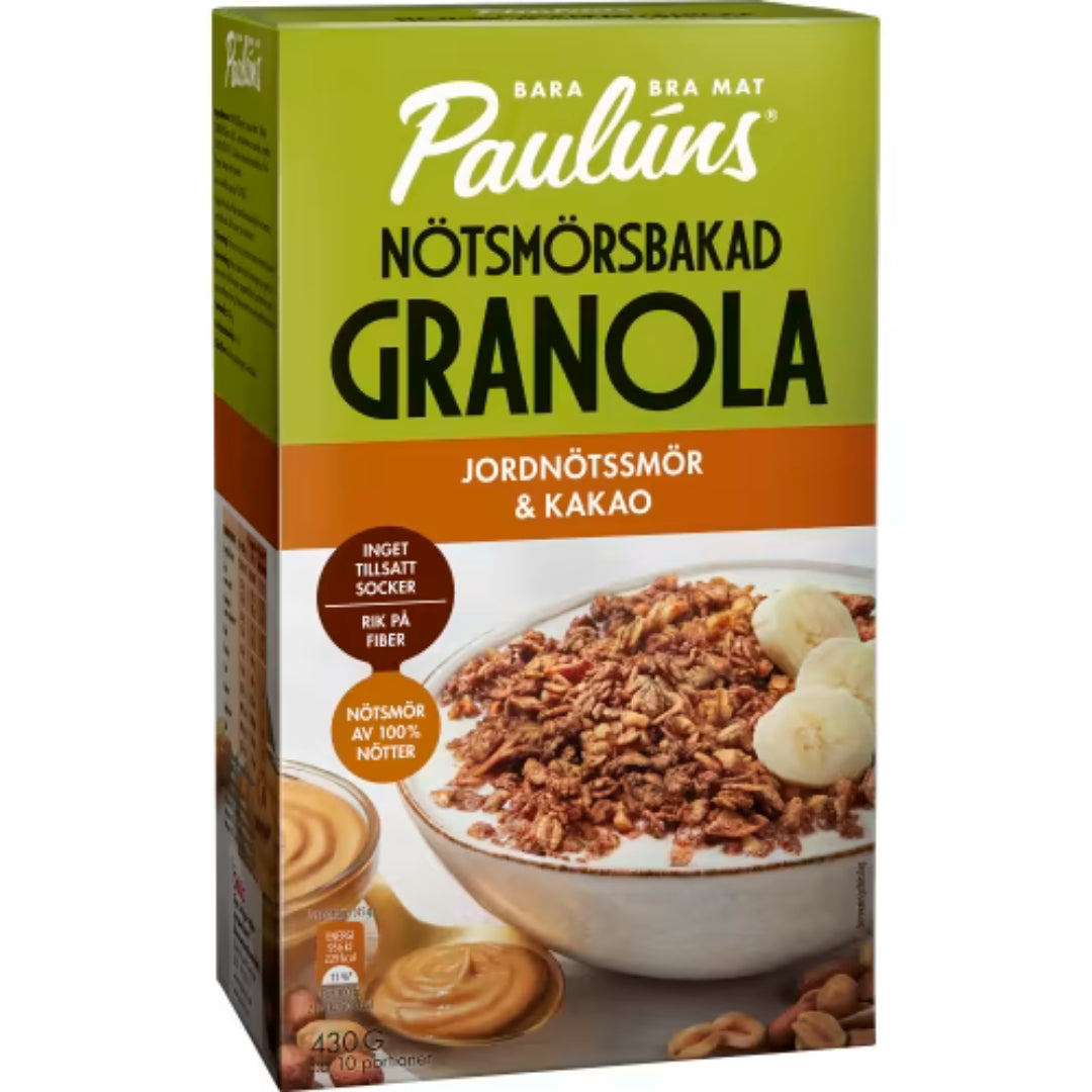 Paulúns Jordnötssmör Kakao Granola Nötsmörsbakad - Peanut Butter & Cocoa Granola 430g