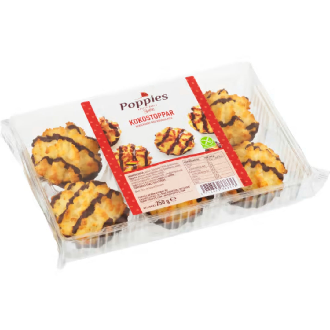 Poppies Kokostoppar Kakaoglasyr - Coconut Peaks with Cocoa Glaze 250g