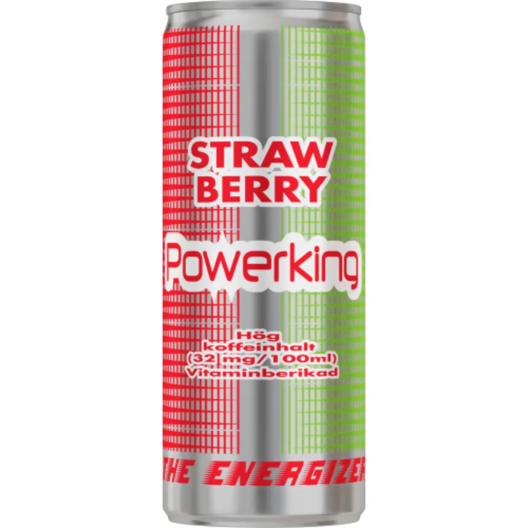 Powerking Strawberry Energidryck Burk - Energy Drink with Strawberry Flavor 25cl