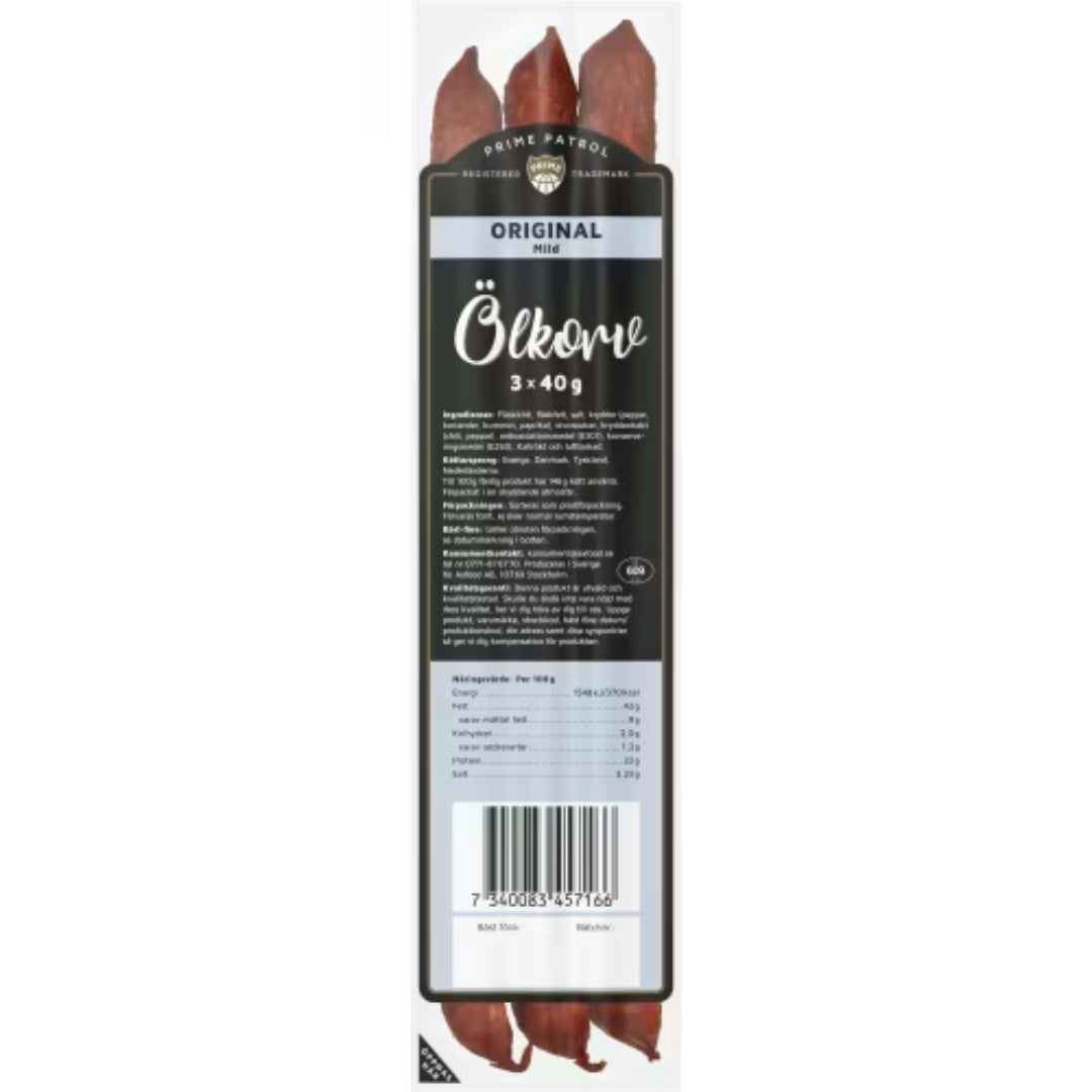 Prime Patrol Ölkorv Original 3-pack - Beer Sausage with Mild Flavor 120g