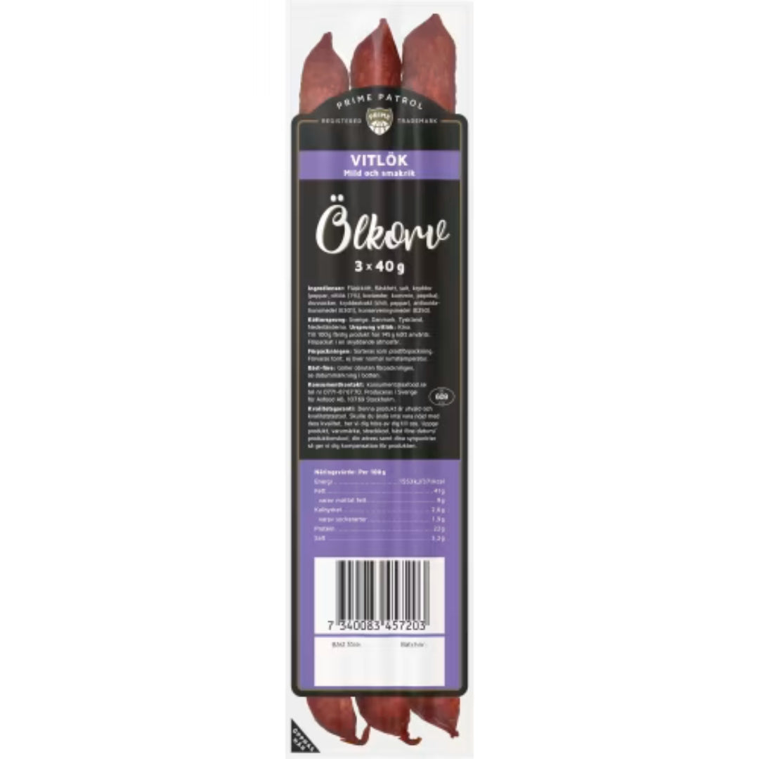 Prime Patrol Ölkorv Vitlök 3-pack - Beer Sausage with Mild Garlic Flavor 120g