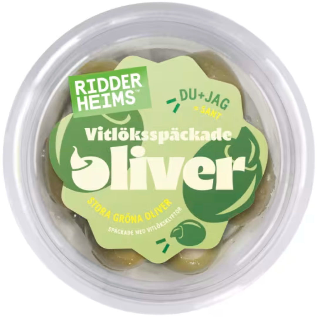 Ridderheims Oliver Vitlöksspäckade - Large Green Olives Stuffed with Garlic Cloves 175g