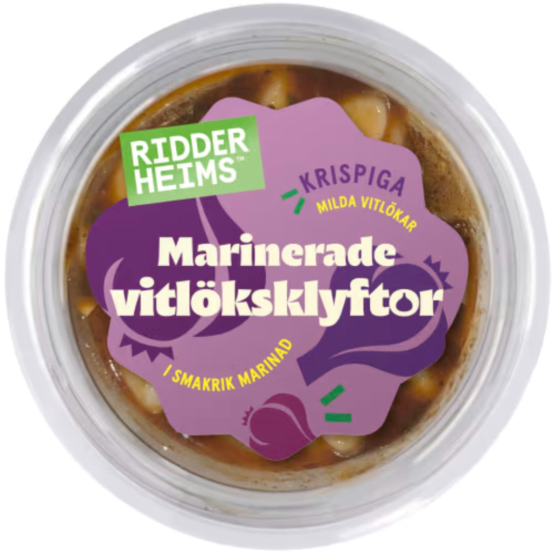 Ridderheims Vitlöksklyftor Marinerade - Crispy Yet Mild Garlic in a Flavorful Spice Marinade 160g