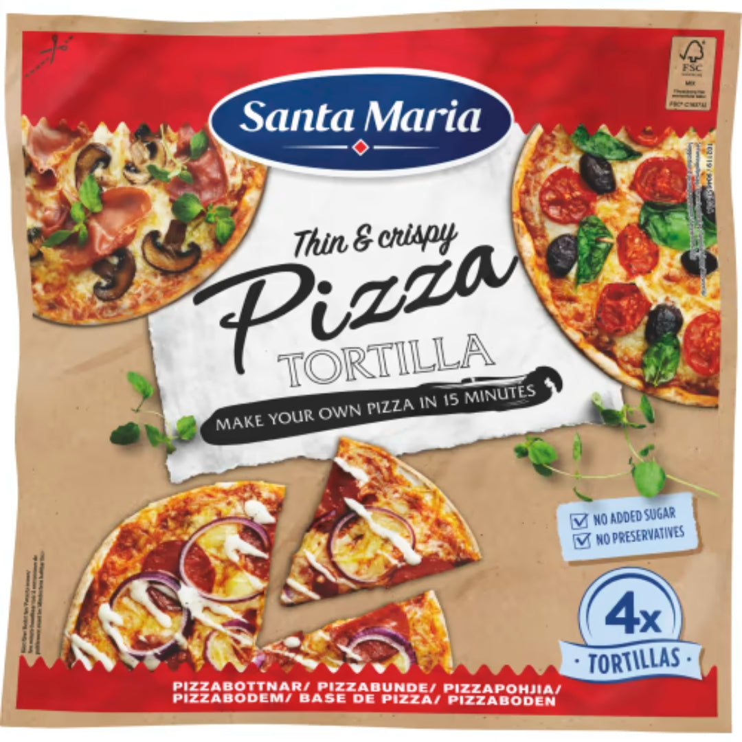 Santa Maria Pizza Tortilla 4-pack - Thin Tortilla Pizza Bases 280g