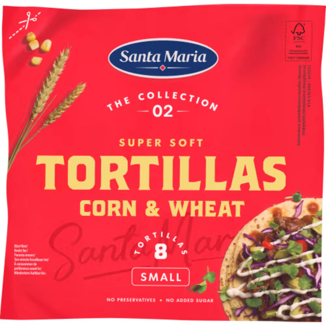 Santa Maria Tortilla Corn & Wheat Small 8-pack - Soft Small Corn & Wheat Tortillas 200g