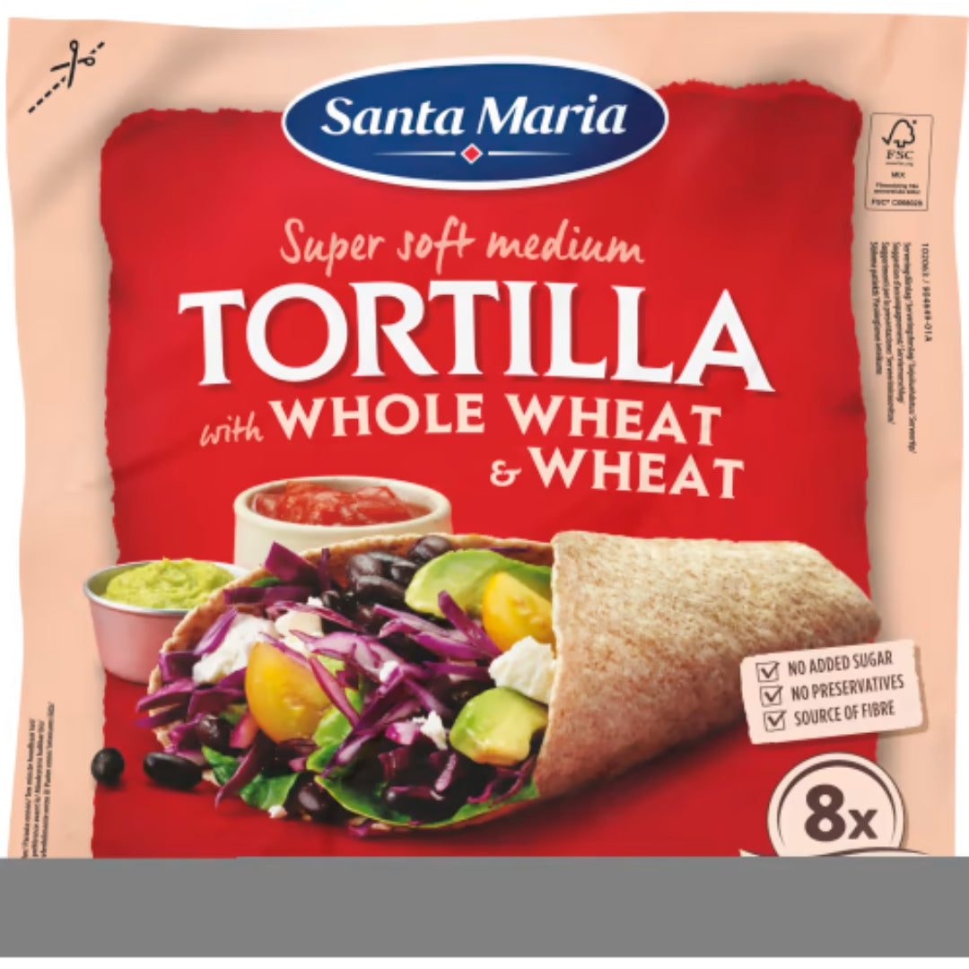 Santa Maria Tortilla Whole Wheat Medium 8-pack - Soft Whole Wheat Tortillas 320g