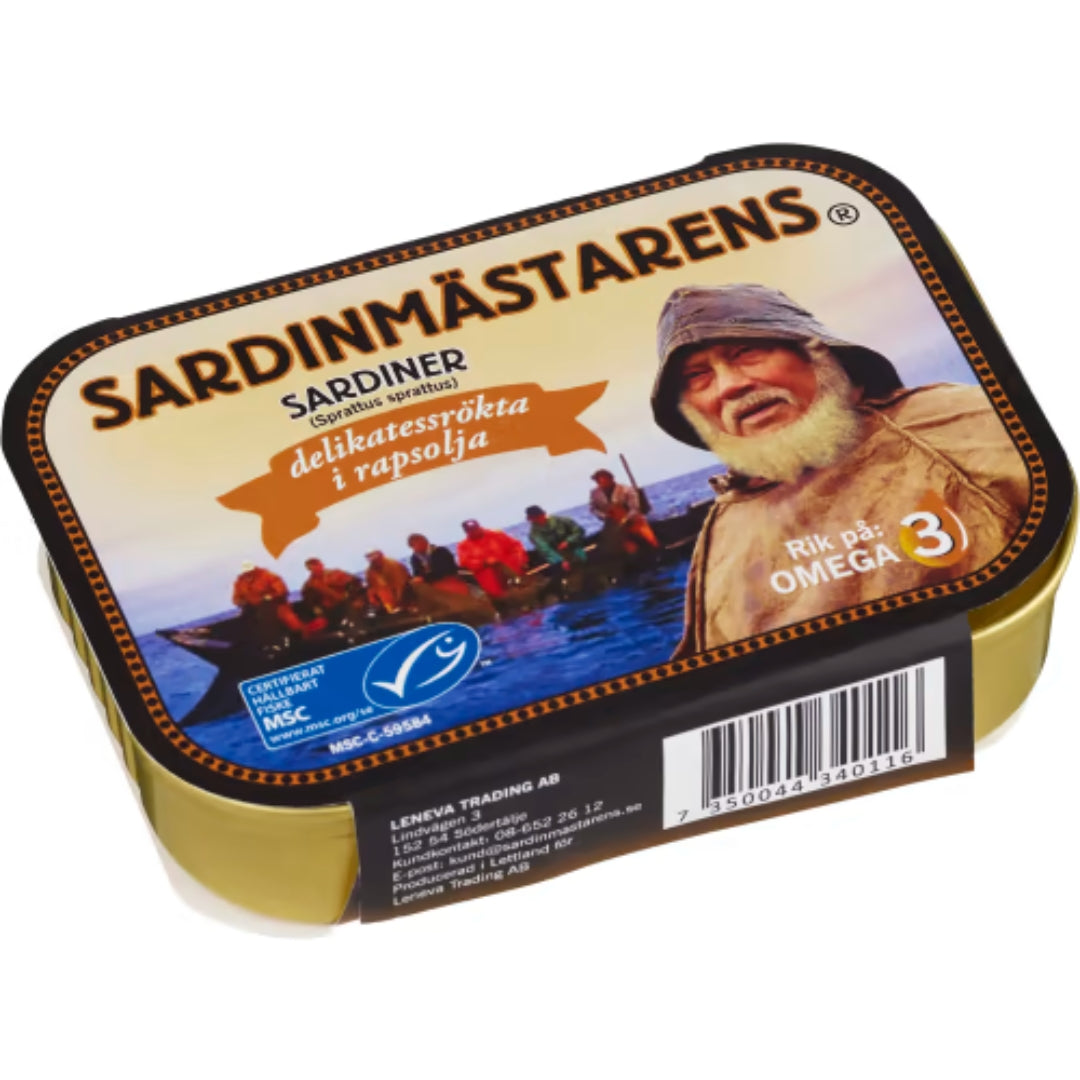 Sardinmästaren Sardiner Delikatessrökta i Rapsolja - Smoked Sardines in Rapeseed Oil 100g