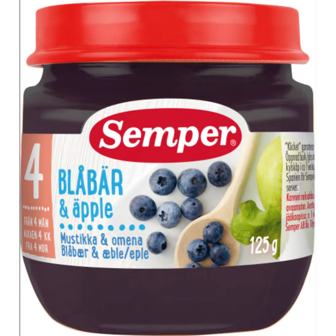 Semper Blåbär & Äpple Puré 4 Månader - Blueberry & Apple Puree 125g