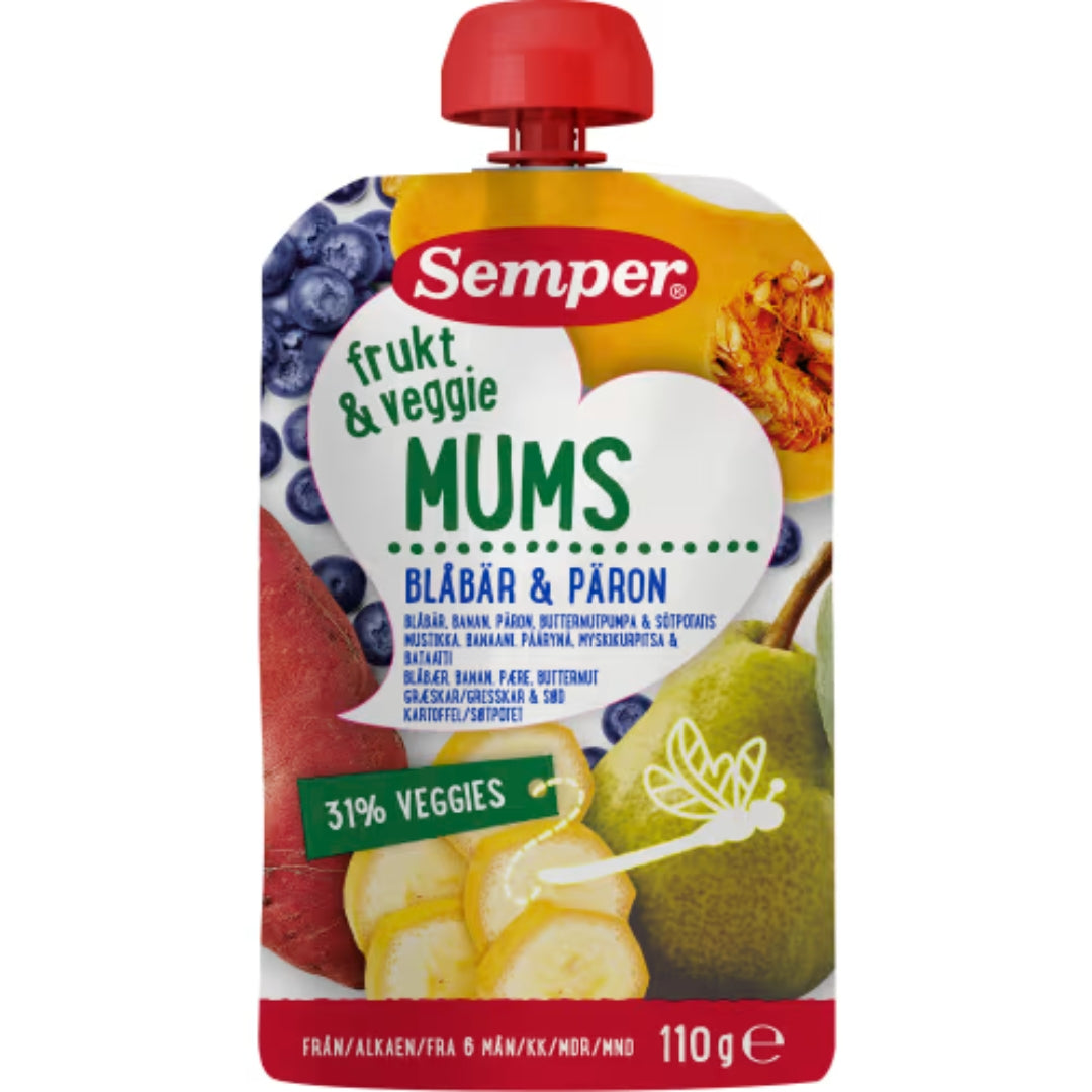 Semper Frukt&veg Mums Blåbär Päron 6 Månader - Fruit Pouch 110g