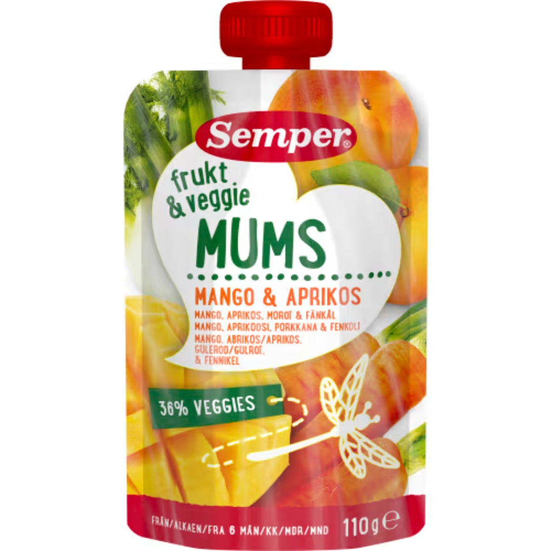 Semper Frukt&veg Mums Mango Aprikos 6 Månader - Mango, Apricot & Carrot Purée 110g