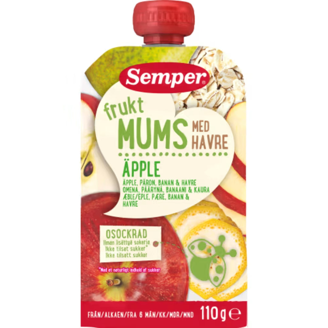 Semper Fruktmums Äpple med Havre 6 Månader - Pouch with Apple, Pear, Banana, and Oats 110g