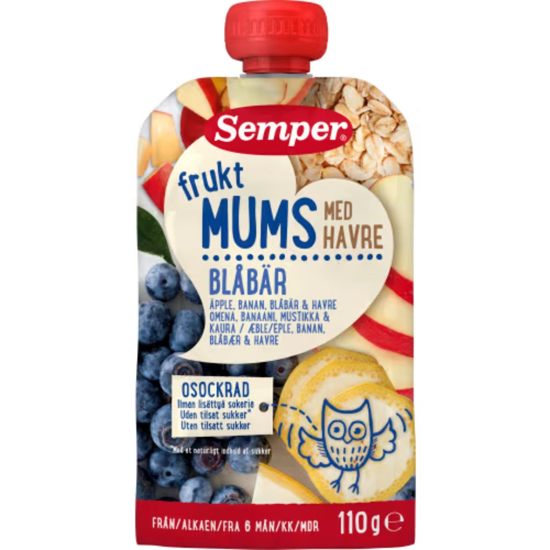 Semper Fruktmums Blåbär Havre 6 Månader - Oats & Blueberry Purée 110g
