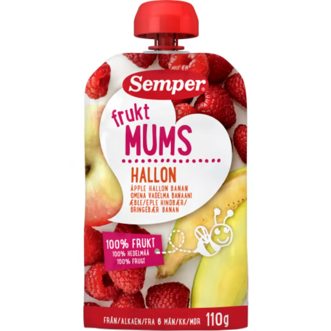 Semper Fruktmums Hallon 6 Månader - Raspberry, Apple & Banana Purée 110g