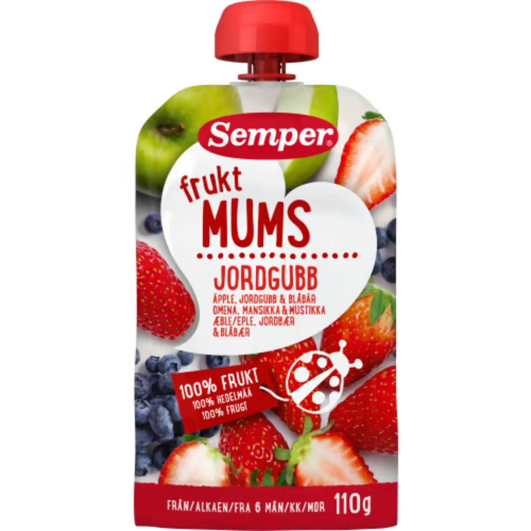 Semper Fruktmums Jordgubb 6 Månader - Strawberry, Apple & Blueberry Puree 110g