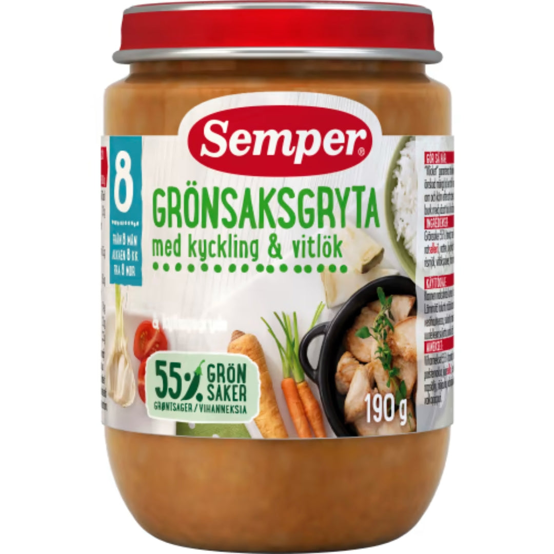 Semper Grönsaksgryta Kyckling & Vitlök 8 Månader -  Vegetable Stew with Chicken & Garlic 190g