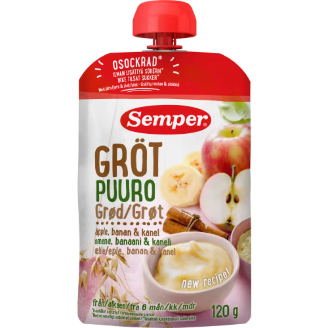 Semper Gröt Äpple Banan Kanel Äpple 6 Månader - Porridge Pouch Apple, Banana & Cinnamon 120g