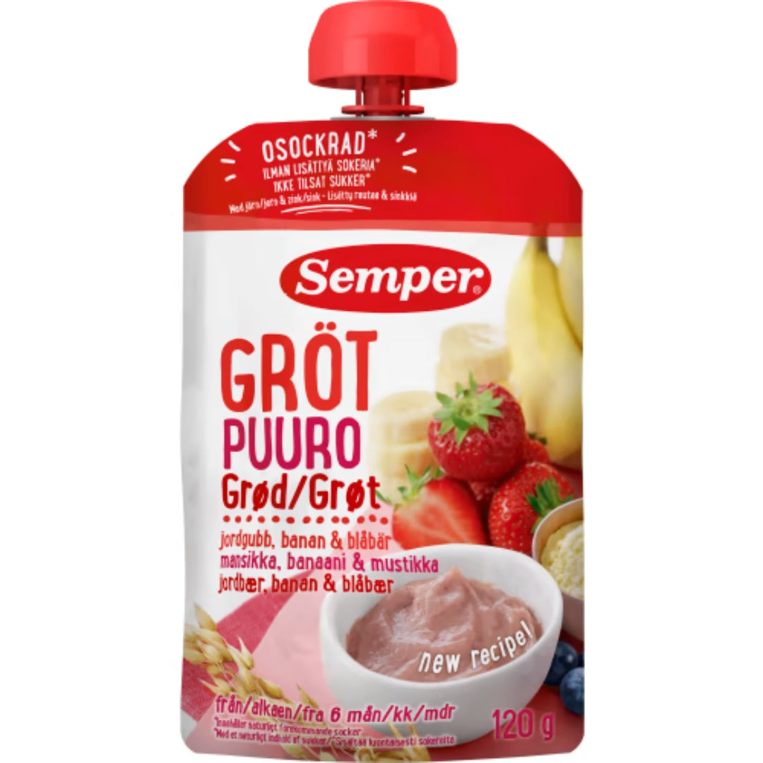 Semper Gröt Jordgubb Banan Blåbär 6 Månader - Porridge Pouch Strawberry, Banana & Blueberry 120g