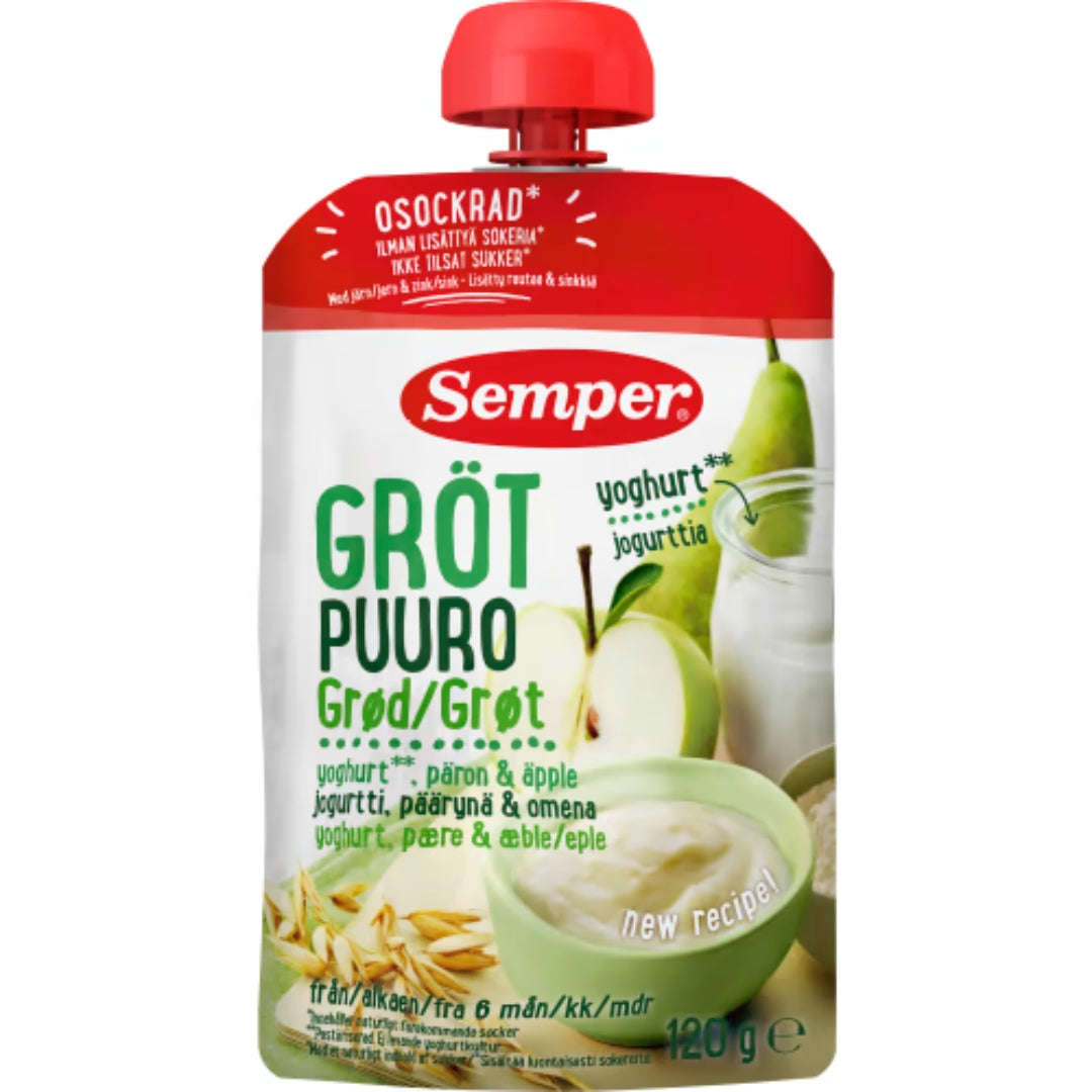 Semper Gröt Päron Äpple 6 Månader - Porridge Pouch Apple, Pear & Yogurt 120g