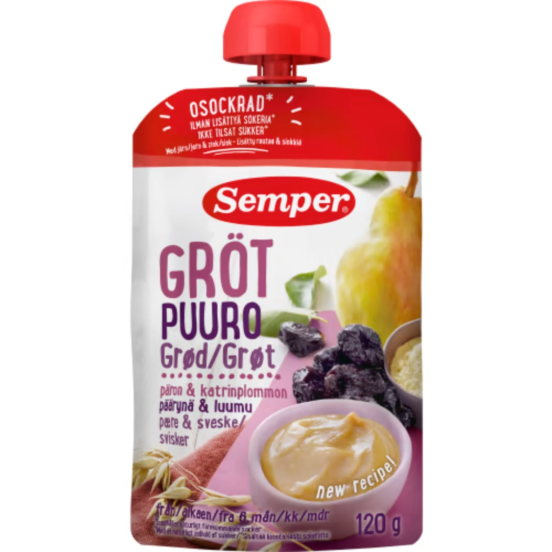 Semper Gröt Päron Katrinplommon 6 Månader - Porridge Pouch Pear & Prune 120g