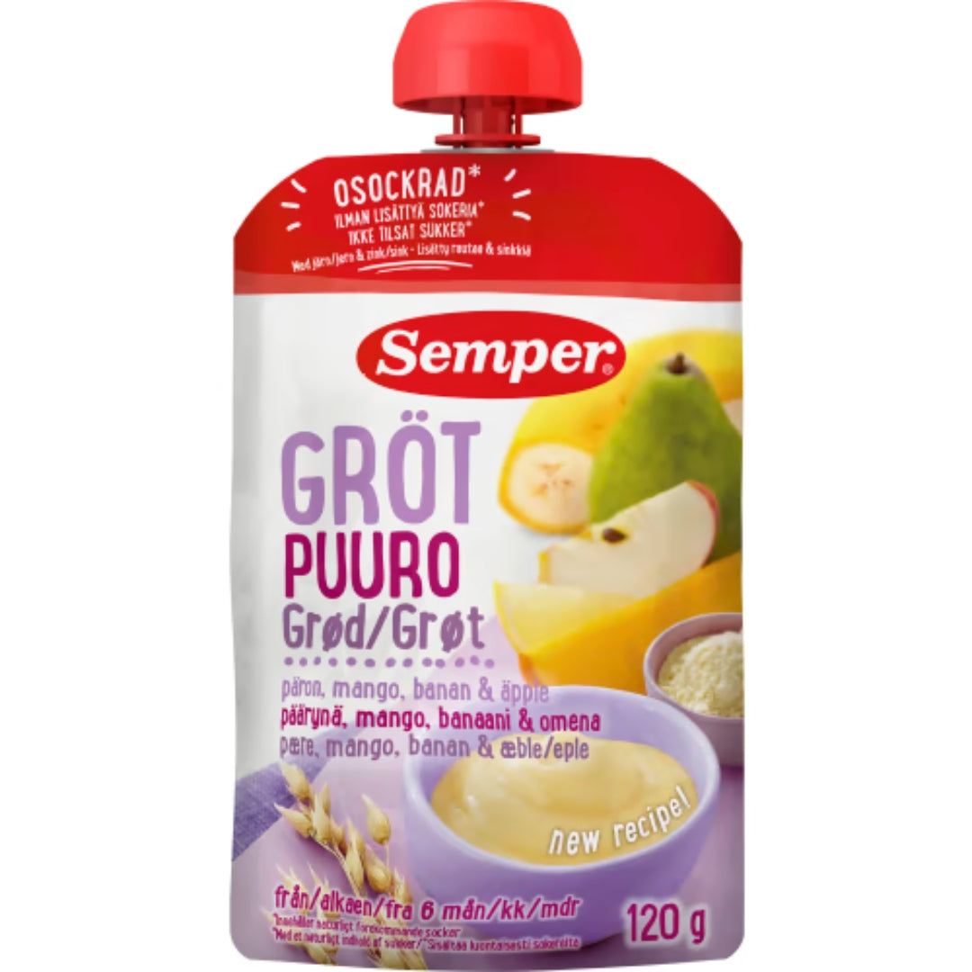 Semper Gröt Päron Mango Banan Äpple 6 Månader - Porridge Pouch Pear, Mango, Banana & Apple 120g