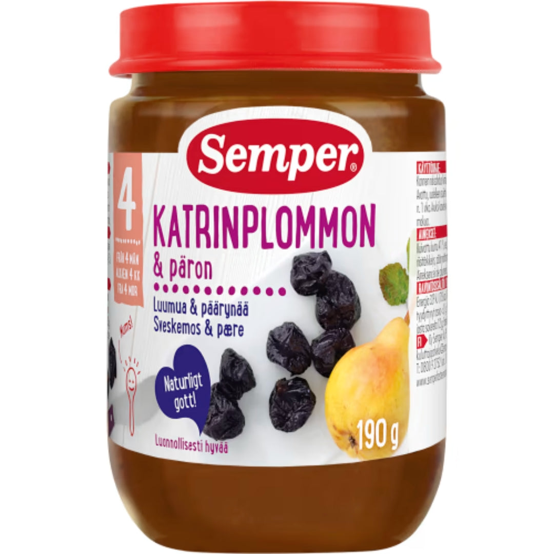 Semper Katrinplommon Päron 4 Månader - Baby Food Prune with Pear & Apple 190g