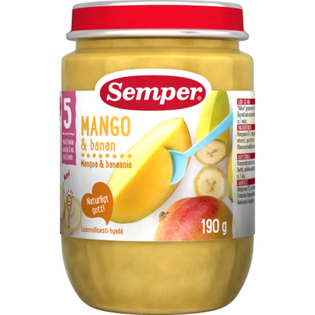 Semper Mango & Banan Puré 5 Månader - Mango & Banana Purée 190g