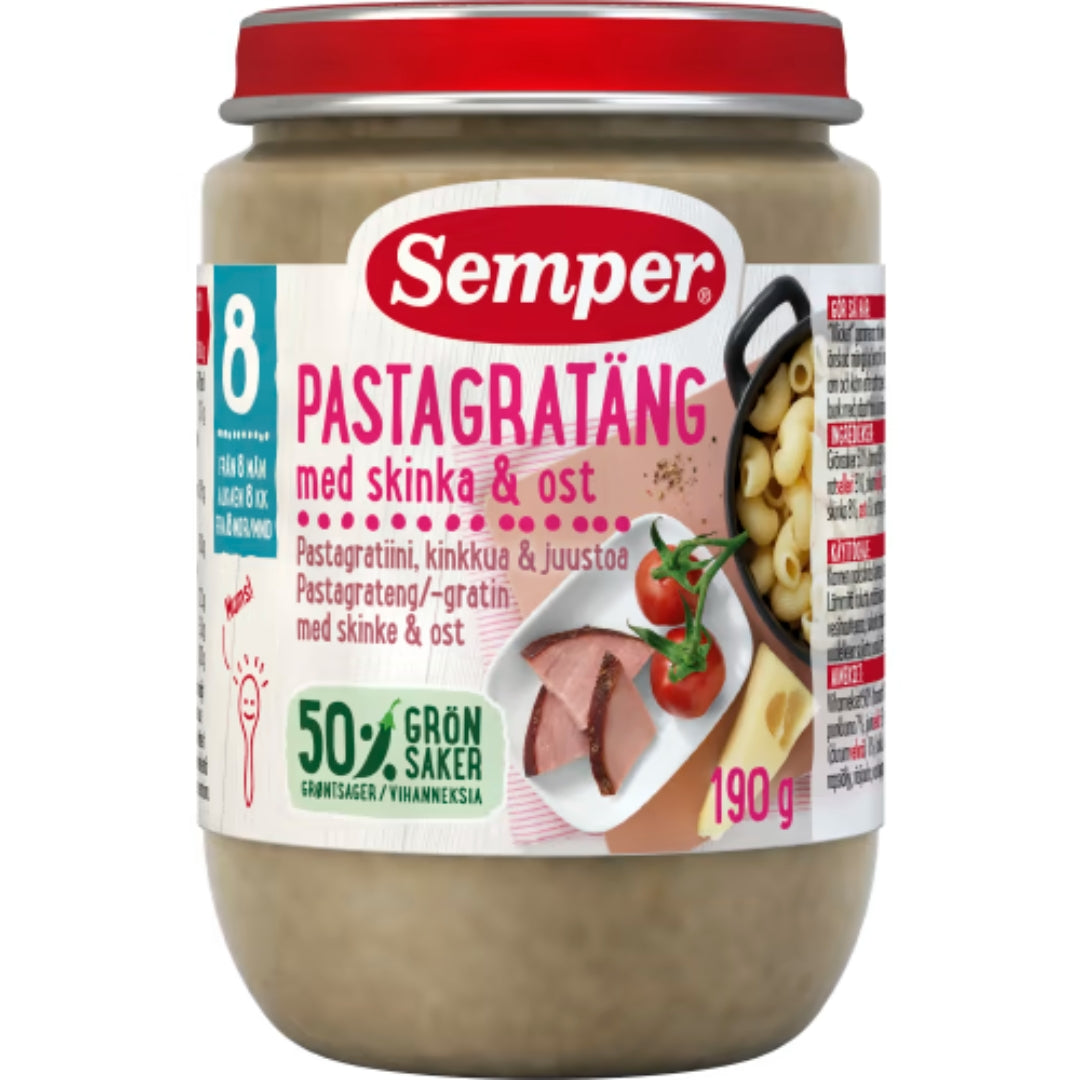 Semper Pastagratäng med Skinka & Ost 8 Månader - Pasta Gratin with Ham & Cheese 190g