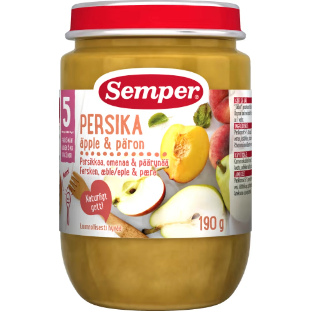 Semper Persika Äpple Päron Puré 5 Månader - Peach & Pear Purée 190g