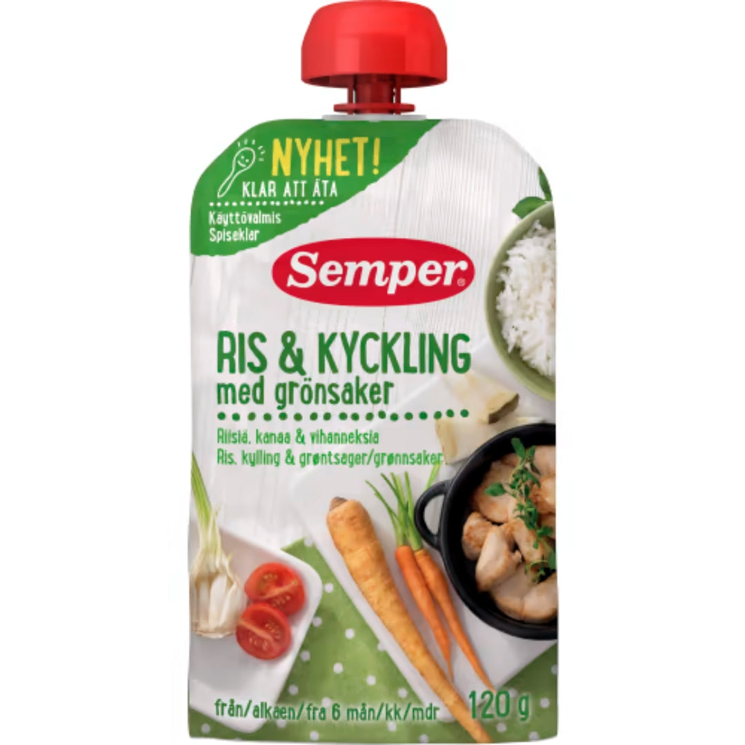 Semper Ris & Kyckling med Grönsaker 6 Månader - Rice, Chicken & Vegetables Food Pouch 120g