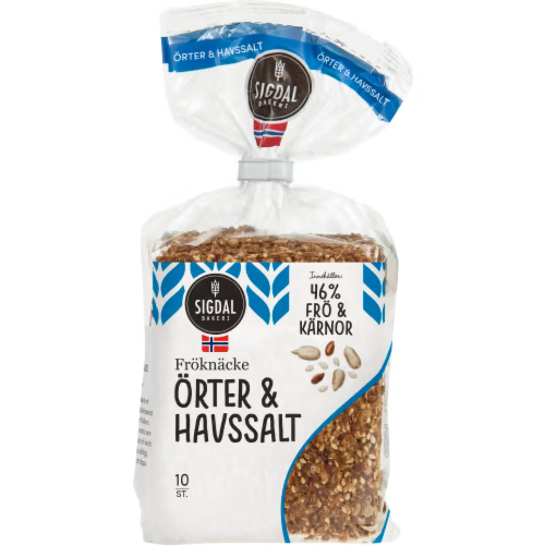 Sigdal Örter Havssalt Fröknäcke 10- Pack - Herb & Sea Salt Seed Crispbread 220g