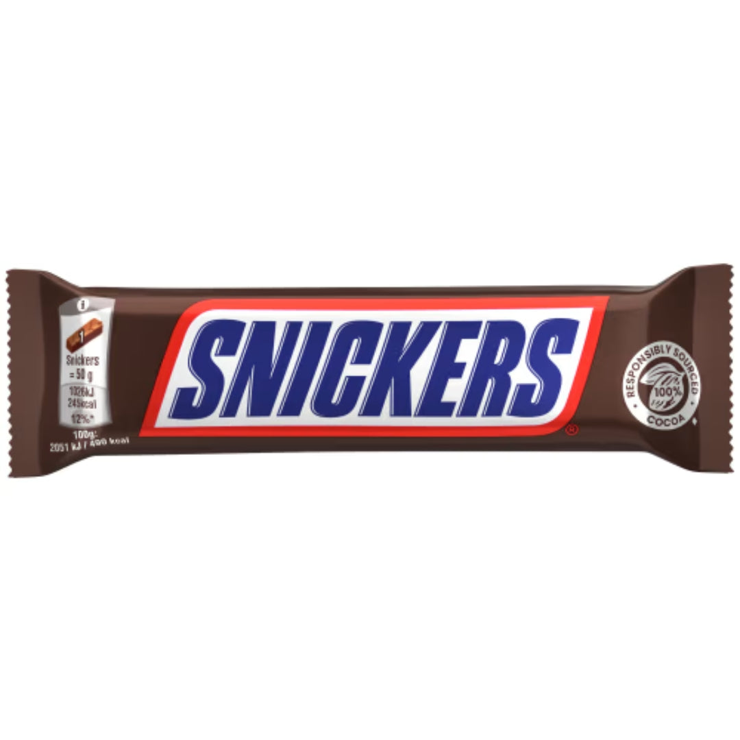 Snickers bar - Milk Chocolate, Chewy Caramel, Creamy Nougat, and Crispy Peanuts 50g