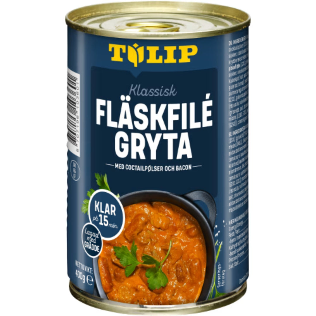 Tulip Fläskfilégryta med Cocktailpølser Och Bacon - Pork Tenderloin Stew 400g