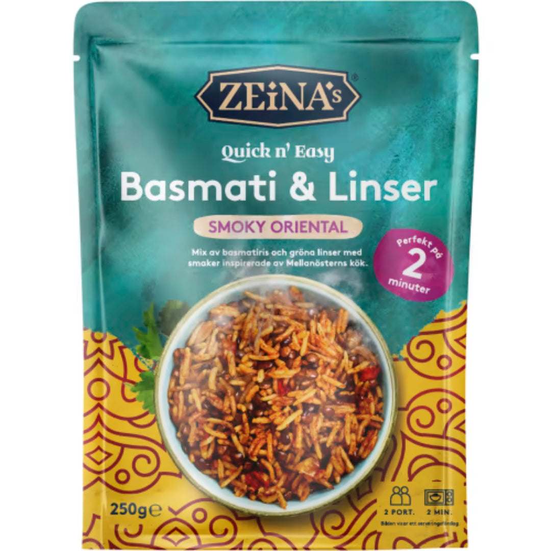 Zeinas Basmati Linser Smoky Oriental Quick N' Easy/2 Port - Basmati Rice & Green Lentil Mix Quick-Cook 250g