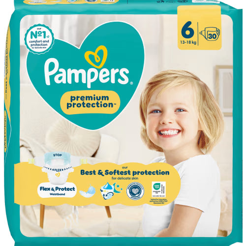 Pampers Premium 6 Protection 13-18kg Tejpblöjor - Tape Diapers 13-18kg 30p